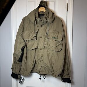 Hodgman Hunting/Fishing Jacket Hooded‎ Mens Size XL Khaki/Black Nice!!